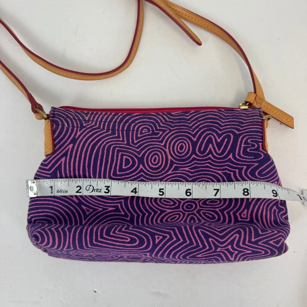 Dooney & Bourke Purple Pink Heart Doodle Canvas Crossbody Bag Leather Trim